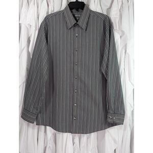 Kenneth Cole Reaction Wrinkle Free Gray/White Striped Long Sleeve Sze L 16 32-33